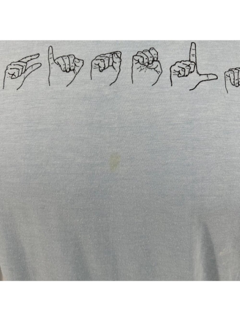 Vintage 1980s Hanes Light Blue Cotton/Poly ASL "Gisela" T-Shirt (Large) - Picture 5 of 13